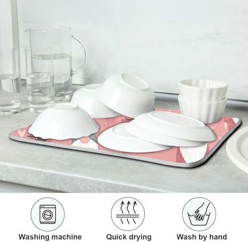 OTVEE Gift Gnome Design Dish Drying Mat for Kitchen Counter Absorbent