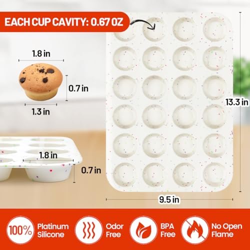 Silicone Muffin Pan, 24 Cups Nonstick Mini Cupcake Pan, Muffin Pan for