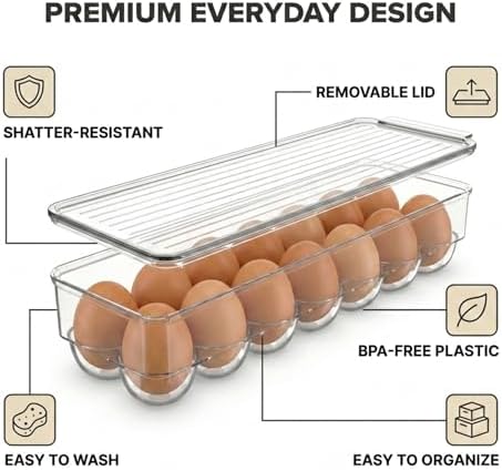 American Dream Egg Holder for Refrigerator, 14 Eggs, Clear