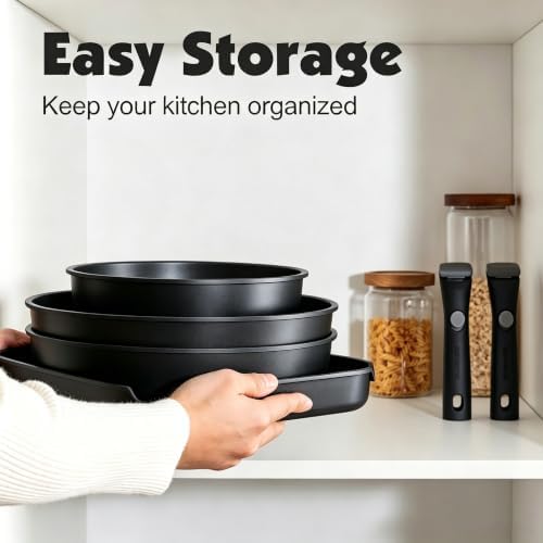 SENSARTE 17 Piece Nonstick Detachable Handle Pots and Pans Set Black