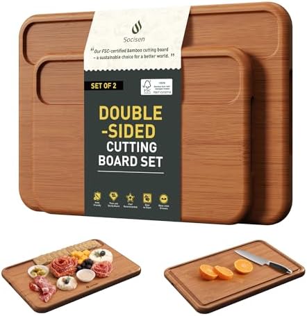 2 Packs Wood Cutting Board, Carbonized Bamboo Cutting Boards Set With
