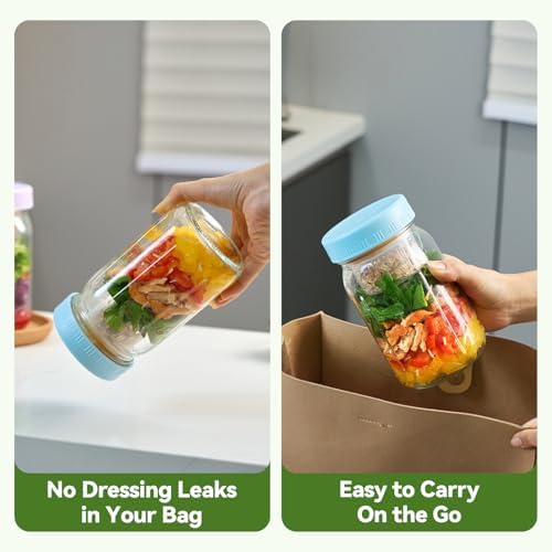 4 Pack 32oz Glass Salad Mason Jar with Dressing Cup Lid Meal Prep for