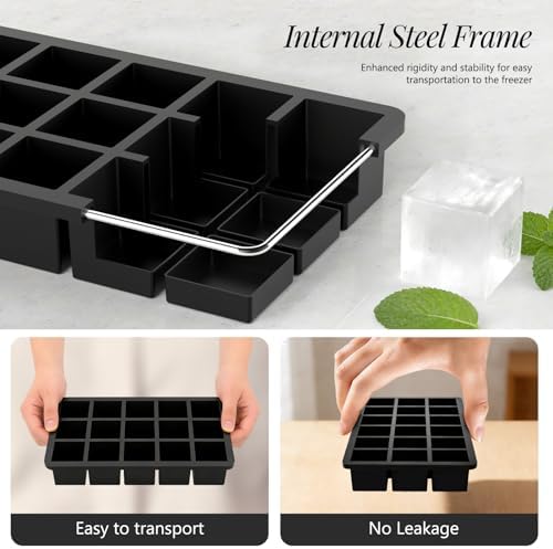 1.3" Small Square Silicone Ice Cube Tray for Freezer, 15 Cavity Big