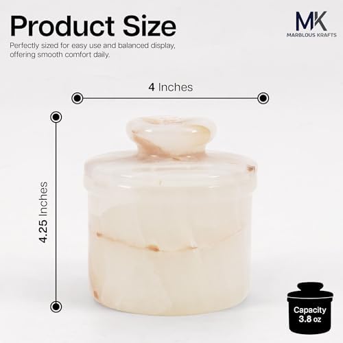 White Onyx Marble Butter Crock 4.25 Inches Butter Dish with Lid for