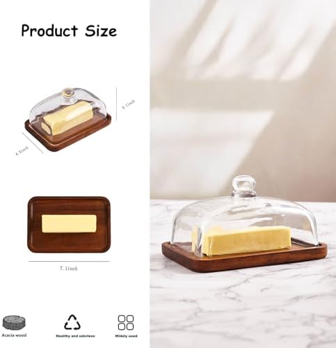 butter dish with lid, glass airtight lid keeps butter soft, for