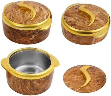 3 pc 1.5L /2L /2.5L Thermal Casserole Dish Set with Lids, Stainless Steel Inner Food Container for Hot & Cold Food Warmer, Insulated Serving Bowl for Buffets ,Parties,Good Christmas Gift,Brown
