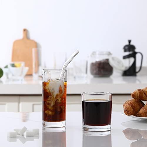 [12 Pack] Glass Cups with Glass Straws, 12oz Highball & Rock Drinking