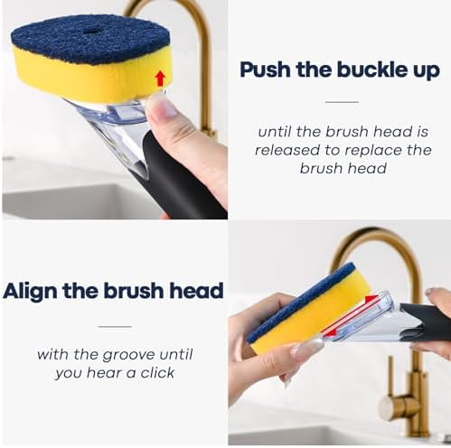 RIMAY Dish Brush Soap Dispenser, 2 Sponge Refills