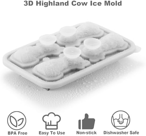 Nax Caki 3D Highland Cow Ice Cube Tray, Large Silicone Fun Shapes Ice