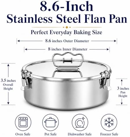 Stainless Steel Flan Pan with Lid, 80 fl oz Flanera Mold, Fits 8 Qt