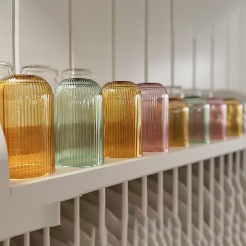 Set of 8 Dopamine-colored-match Ribbed Glassware,4 Highball Glasses