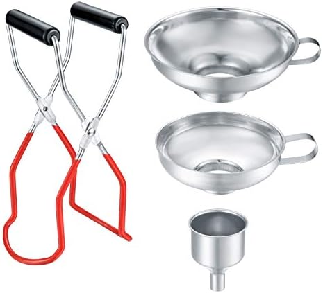 3 Pack Canning Funnels,Stainless Steel Kitchen Funnel with Jar Tongs