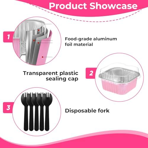 60 Pack 5oz Mini Cake Pans with Lids Aluminum Foil Square Baking Cups