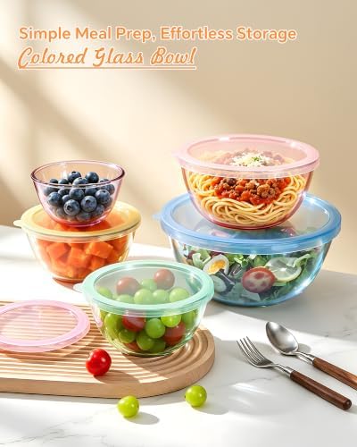 5 Pack Glass Mixing Bowls with Lids