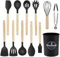 12-Piece Silicone Kitchen Utensils Set with Wooden Handle, Non-Stick &
