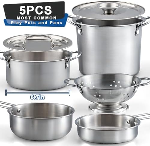 13Pcs Kids Pretend Play Kitchen Accessories Pots and Pans Playset