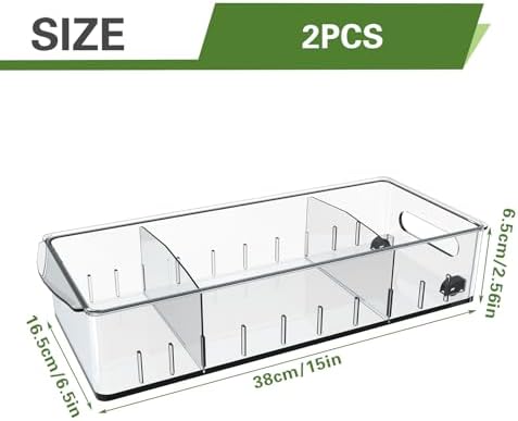 2 Pack Fridge Organizer Bins with Wheels, Refrigerator Organizers and
