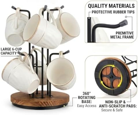 2 Pack 360° Rotating Large Mug Tree for Counter, Coffee Mug Holder