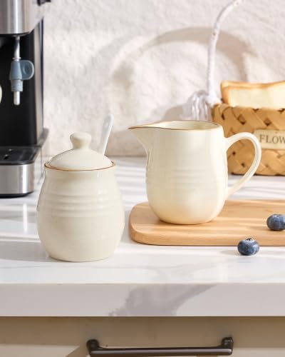 famiware 10oz Sugar Bowl & 13oz Creamer Set, Coffee Serving, Vanilla