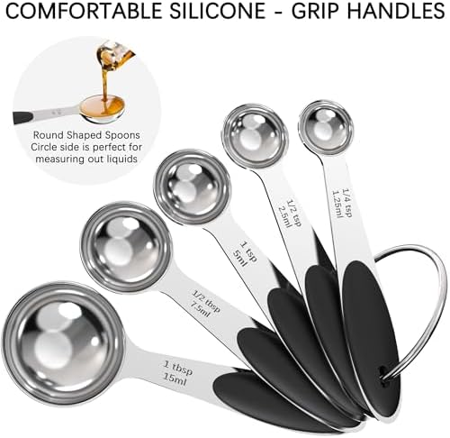 TILUCK Stainless Steel Measuring Cups and Spoons Set with Silicone