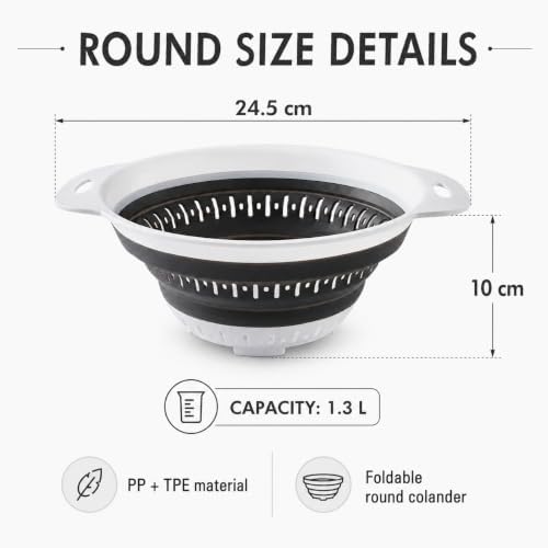 Collapsible Colander & Strainer, Space-Saving Silicone Basket, Round