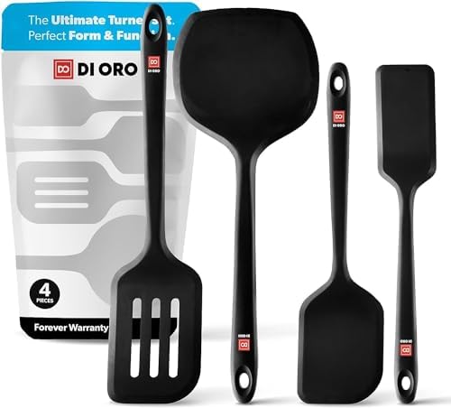 DI ORO Silicone Turner Spatula Set, 4-Piece, Black