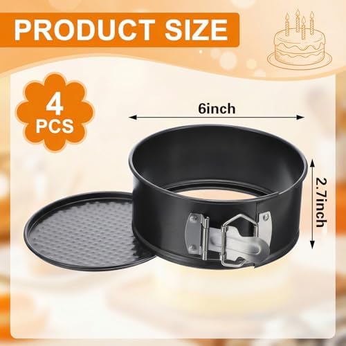 4 Pcs 6 Inch Springform Pan Set, Nonstick Round Cheesecake Pan with