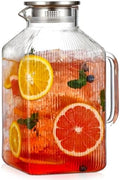1 Gallon Square Classic Stripes Glass Pitcher with Lid, Pitchers for