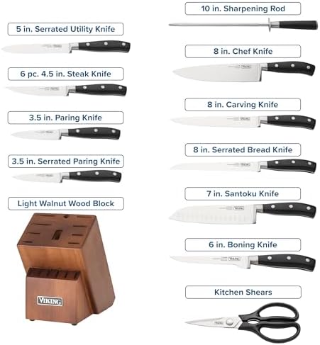Viking 17-Piece Kitchen Knife Set, Light Walnut Block
