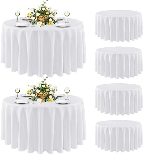 sancua 90 Inch Round Tablecloth Fit 30-72 Inch Tables, White 6 Pack