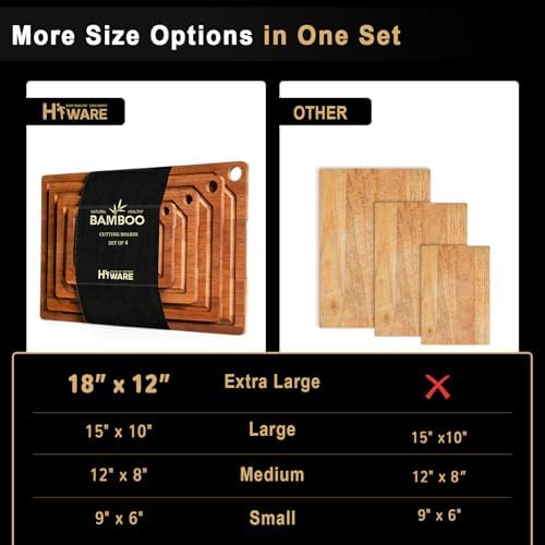 Hiware 4 Pieces Extra Large Wooden Cutting Boards Set- Bamboo Cutting