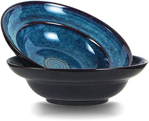 Ceramic Pasta Salad bowl, 10" Wide Rim Soup Bowls, 48oz Deep Porcelain