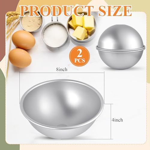 2Pcs 8inch Dome Cake Pan, Aluminum Nonstick Hemisphere Pan, Round Cake