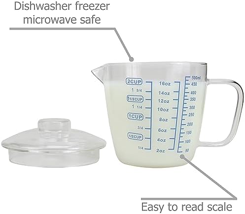 EIKS 500ML Glass Measuring Cup with Lid, Milk Frothing Pitcher