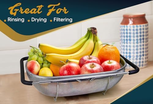 Over the Sink Colander, 6 Quart, Extendable Handles