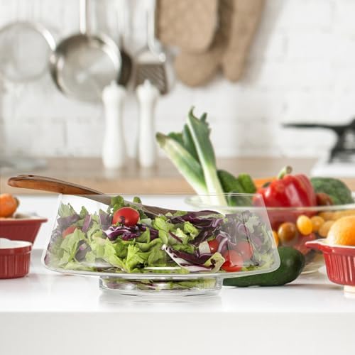 MOLIGOU Large Glass Salad Bowl with Acacia Wood Serving Utensils