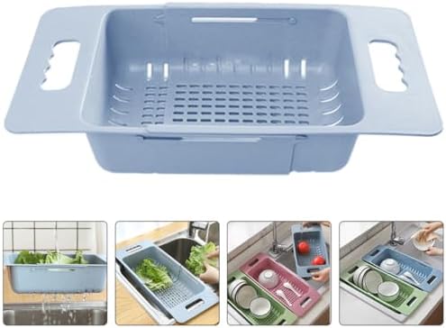 Garneck Expandable over Sink Vegetable Strainer Basket, Blue Plastic