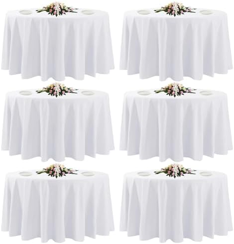 6 Pack White Round Tablecloths, 120 Inch Stain Resistant and Wrinkle