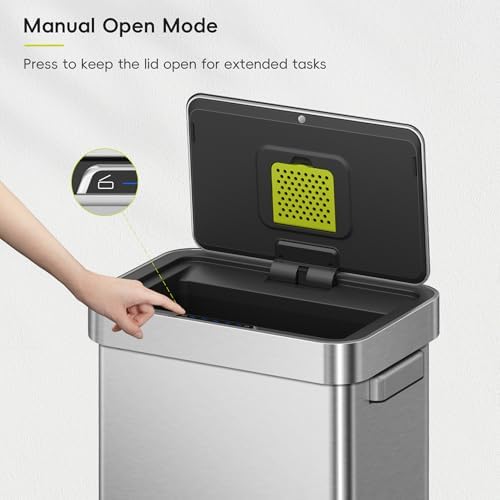 EKO Deluxe Mirage-T 50 Liter Touchless Stainless Steel Trash Can