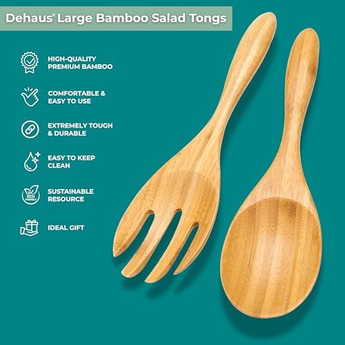 Dehaus® 12" Extra Large Bamboo Salad Servers - Wooden Salad Serving
