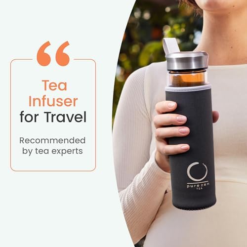 Pure Zen Tea Infuser Bottle, 13 oz, Tea Bottle with Infuser, Tea Gift