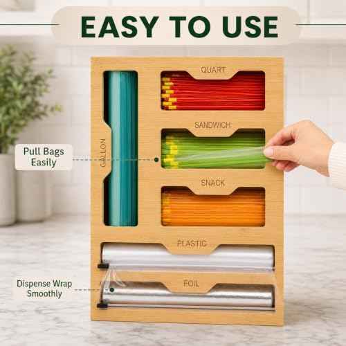 Bamboo 6-in-1 Foil and Plastic Wrap Organizer for Kitchen Drawers