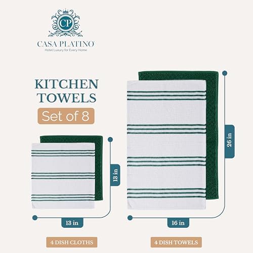 Casa Platino Kitchen Towel Set 8 Pc - 4 Dish Cloths for Washing Dishes