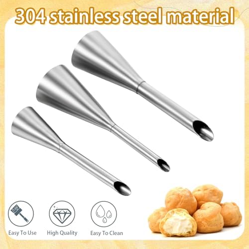3 Pcs Puff Cream Filling Piping Tips Kit, Long Piping Nozzle