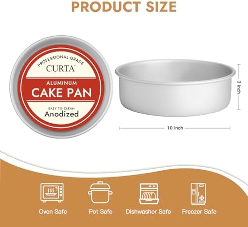 CURTA 10 Inch Round Cake Pan, 10x3 inch 2 Set Anodized Aluminum Round