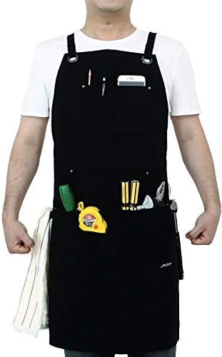 Heavy Duty Canvas Work Apron, Tool Pockets, Back Straps Adjustable（black） - Image 3