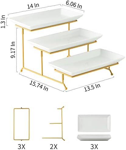 Gomakren 3 Tier Serving Stand, 14 Inch White Serving Platter with