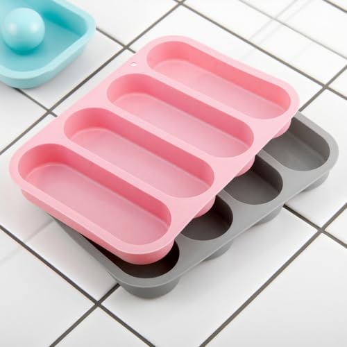 4 Pack 6 Inch Hot Dog Bun Pan, Silicone Hotdog Bun Mold, Roll Baking