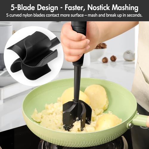 Ourokhome Meat Chopper and Potato Masher, Heat Resistant Nylon Ground
