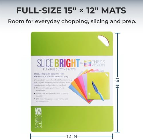 Chef’s Vision Flexible Plastic Cutting Mats, 6-Pack, 15" x 12", 1.2mm